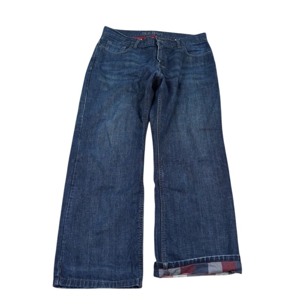Old Navy Lined Jeans Mens 33x30 Blue Loose Fit Plaid Flannel Workwear Goprcore